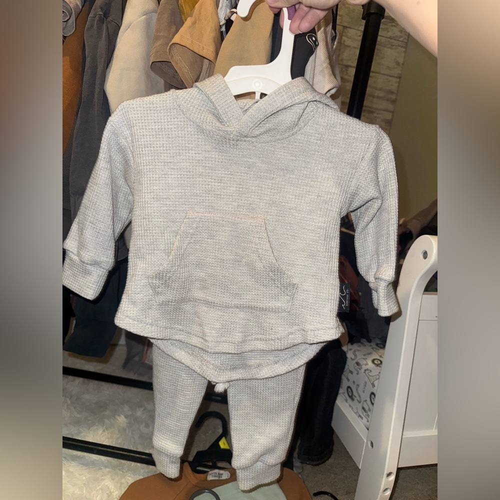 Surfside Co Gray Waffle Knit Baby Hoodie and Jogger Set